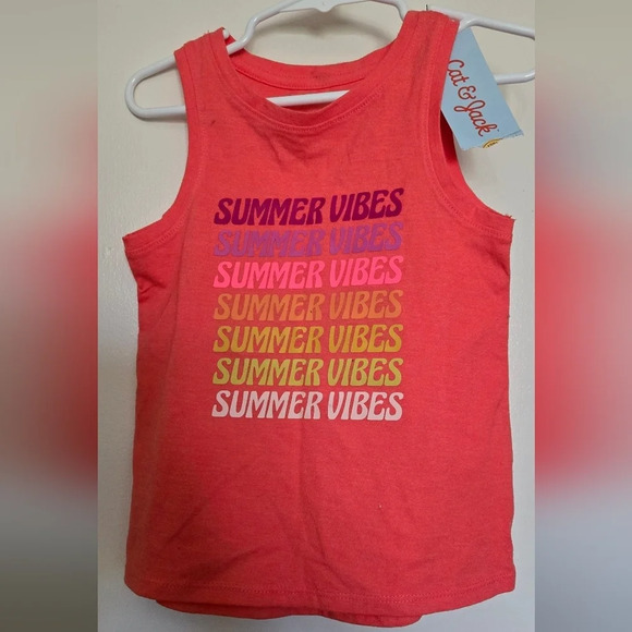 Cat & Jack Summer Vibes Tank Top Girls Size 3T Orange Basic Tee - Picture 1 of 5